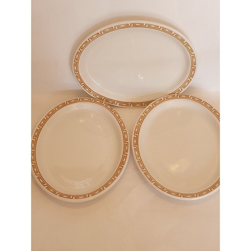 Vintage Buffalo China USA Oval  Plates Lot Of 3 Geometric